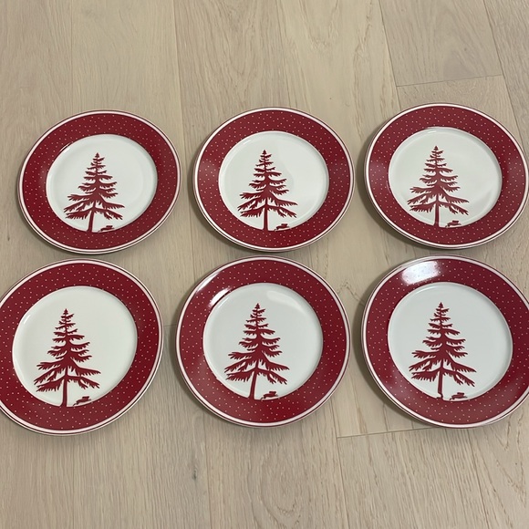 PC Christmas Tree Red & White set of 6 plates polka dots bunny d/w & micro safe - Picture 1 of 7